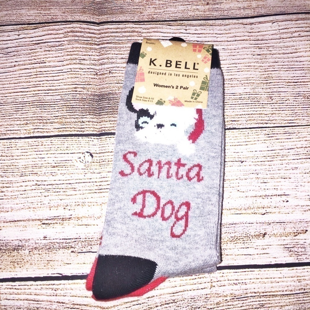 NWT 2Pack Christmas Socks Santa Dog OS
